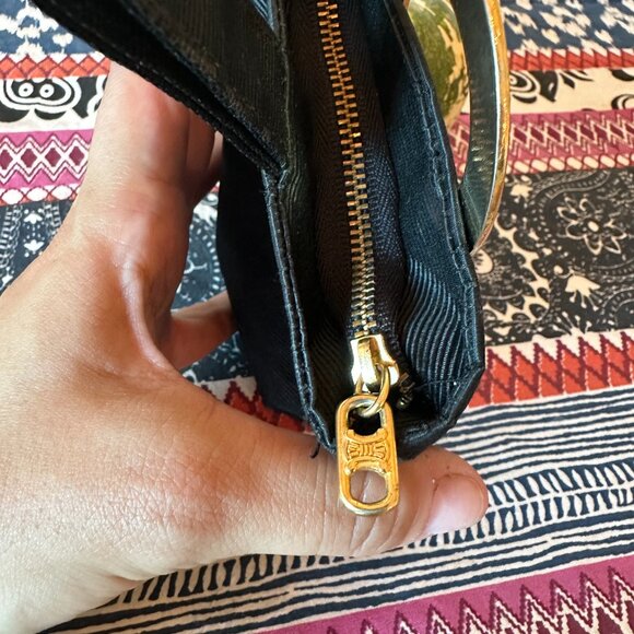 Celine Nylon Canvas Black Mini Zip-top Pouch Gold Circle Logo, Pre-owned - Picture 4 of 9